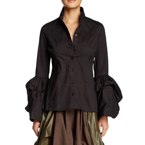 NWT TOV Los Angeles Gothic Blouse Sz.M Black Bell Sleeve High Collar Whimsigoth - Picture 11 of 13